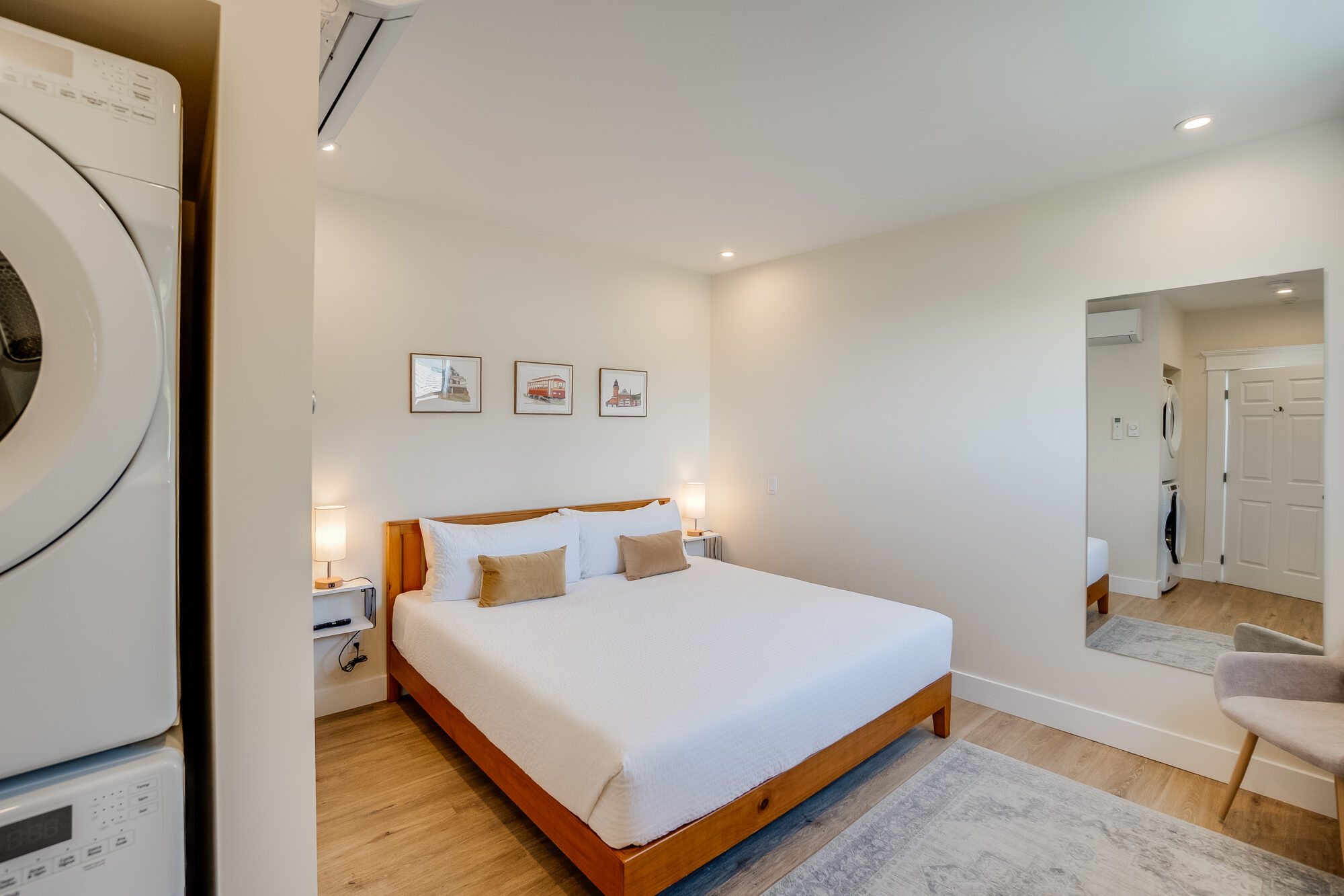 Hotel suite with king bed, private bedroom